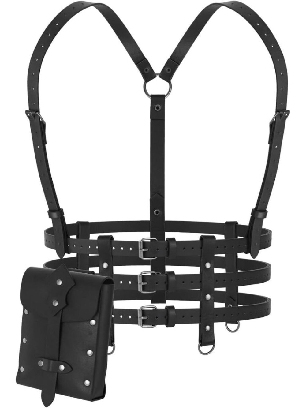 Punk Faux Leather Harness Waist Belt Set, Studded Gothic Corset Accessories for